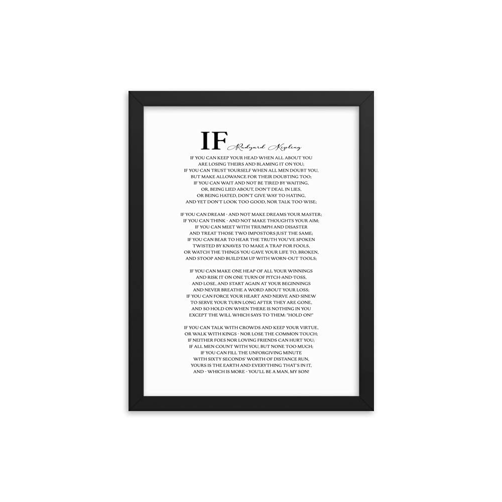 If Poem by Rudyard Kipling - Framed Print, Gift for Son, Gift for Him, Inspirational Quote, Black and White Framed Art, Gift Idea for a Man