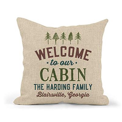 Canary Road Personalized Welcome to Our Cabin Pillow | Custom Cabin Decor | Wedding Gift | Personalized Cabin Throw Pillow | Housewarming Gift | Personalized Pillow | New Home Present