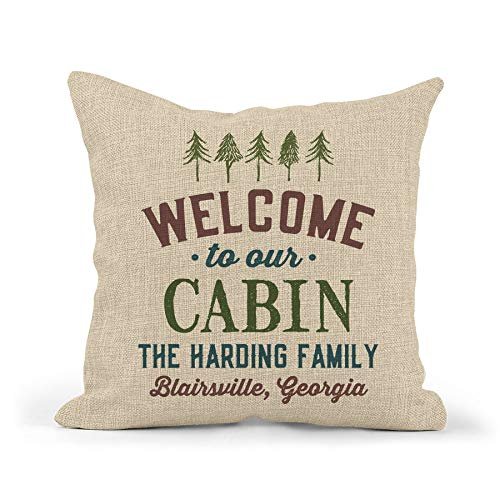 Canary Road Personalized Welcome to Our Cabin Pillow | Custom Cabin Decor | Wedding Gift | Personalized Cabin Throw Pillow | Housewarming Gift | Personalized Pillow | New Home Present