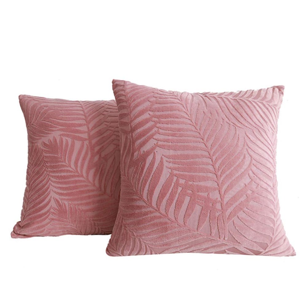 vctops Set of 2 Velvet Leaves Throw Pillow Covers Decorative Square Solid Cushion Cases Pillowcase for Bed Sofa Couch Chair Car Home Decor (Pink, 18"x18")