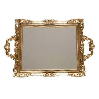 HEMOTON Vintage Vanity Makeup Tray Jewelry Trinket Decorative Perfume Mirror Tray Golden Makeup Perfume Organizer Tray for Bathroom Bedroom Cosmetics Storage