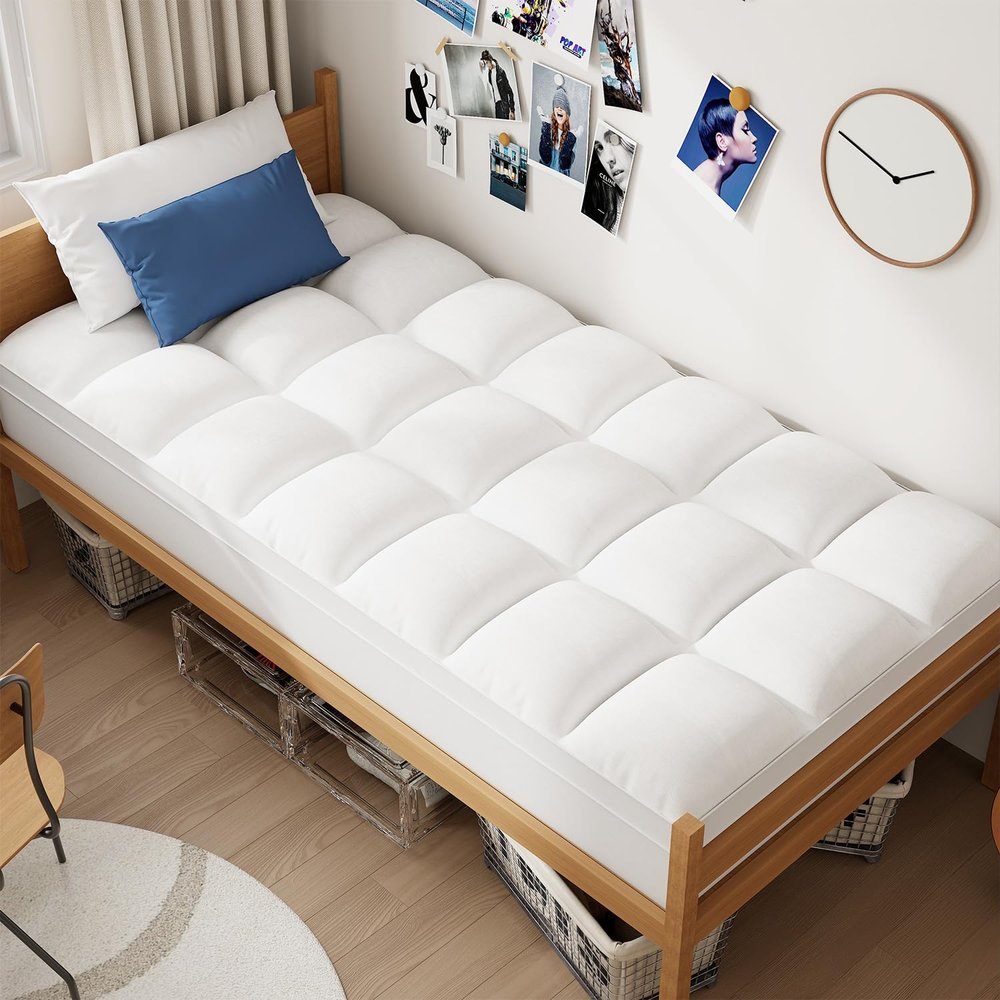 ELEMUSE Twin XL Mattress Topper for College Dorm Room Essentials, Thick Extra Long Twin Mattress Pad for Back Pain Relief, Plush Pillowtop with Elastic Deep Pocket, Overfilled Down Alternative Filling