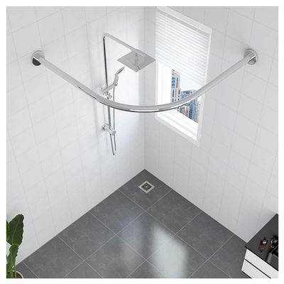 AWERQ L-Shaped Shower Curtain Rod, Extendable Shower Curtain Pole, Curved Shower Curtain Rail, Stainless Steel Tension Rod for Bathroom and Clothing Store 70 to 95cm  105 to 165 cm