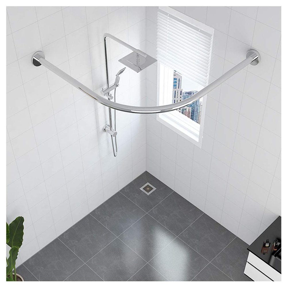 AWERQ L-Shaped Shower Curtain Rod, Extendable Shower Curtain Pole, Curved Shower Curtain Rail, Stainless Steel Tension Rod for Bathroom and Clothing Store 70 to 95cm  105 to 165 cm