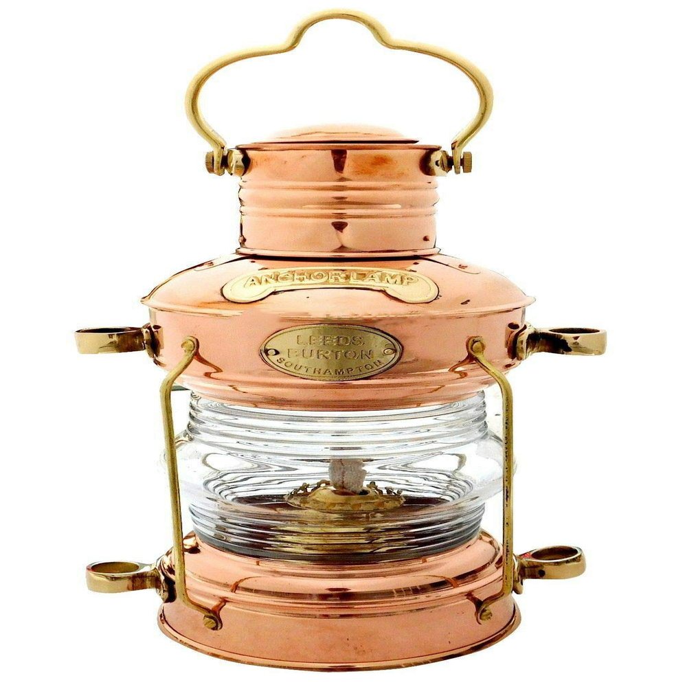 Anchor Oil Lamp Hurricane Lantern Brass & Copper Leeds Burton Nautical Ship Marine 14" Lantern