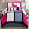 Masterplay 7 Piece Pink, Grey Color Bedding (104inchX 92inch) Comforter Set Micro Suede Bed in A Bag Patchwork Bedding, King view 1