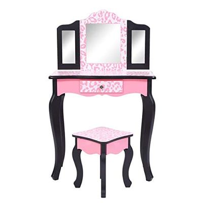 AUTOKOLA Home Three-Fold Mirror Single Drawer Arc Feet Children Dresser Red Leopard Print 3-7 Days Delivery