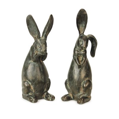 Contemporary Home Living Set of 2 Gray Floppy Eared Easter Rabbit Figurines 16.75"