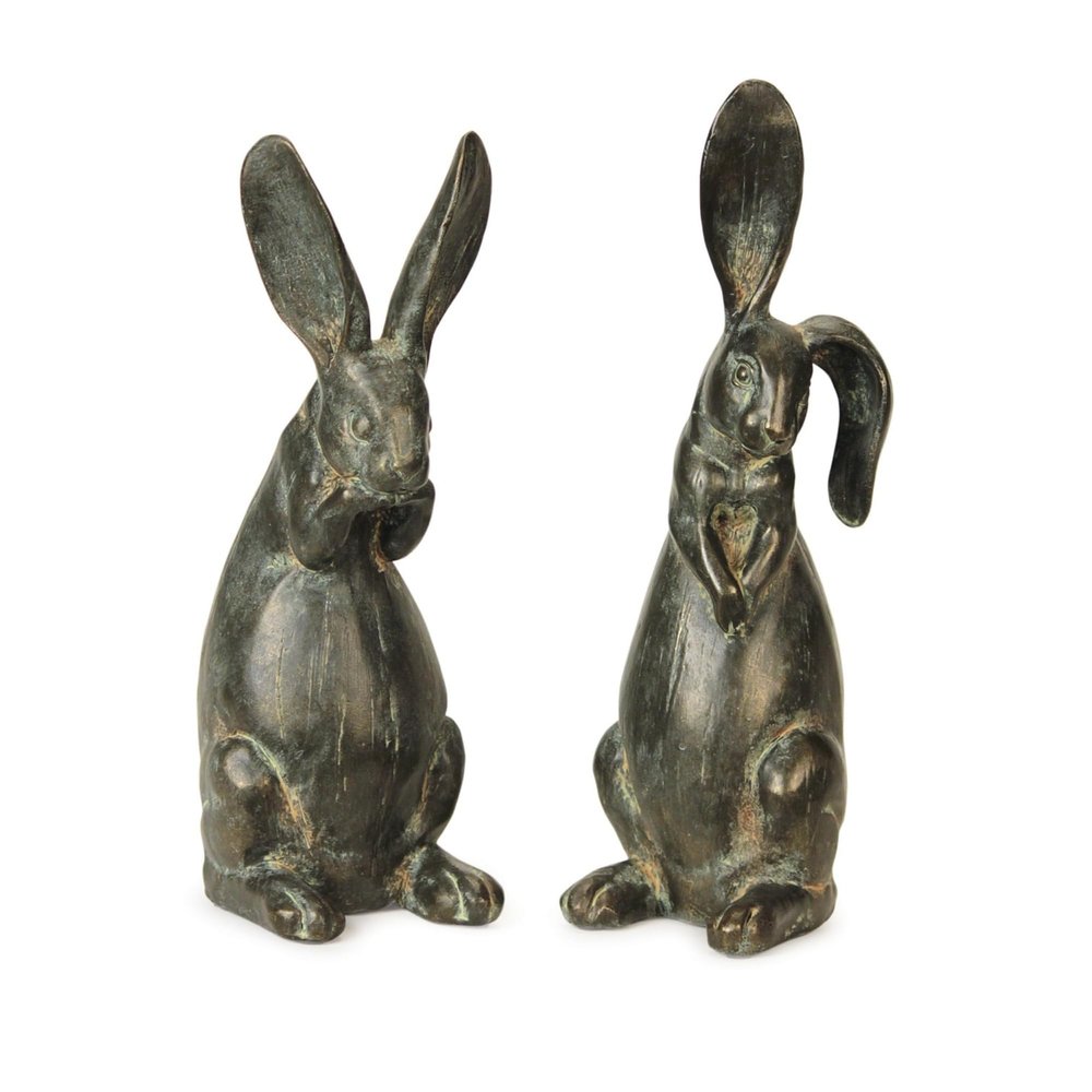 Contemporary Home Living Set of 2 Gray Floppy Eared Easter Rabbit Figurines 16.75"