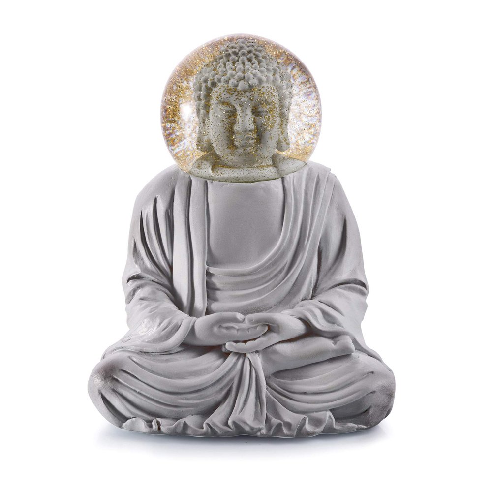 DONKEY Summer Globe - The Grey Buddha | Decorative Figure with Snow Globe in Trendy Matte Grey Design
