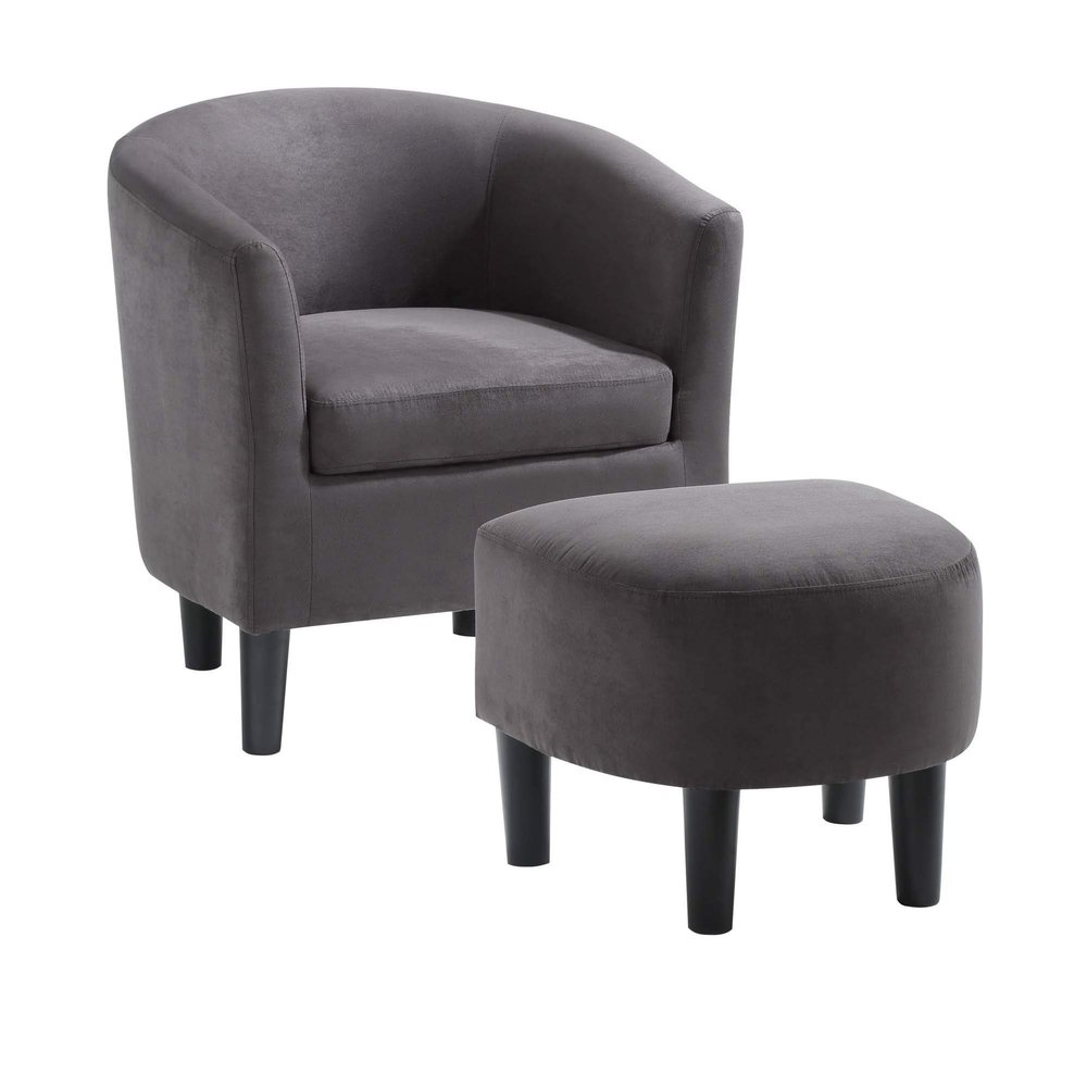 Convenience Concepts Take a Seat Churchill Accent Chair with Ottoman, Dark Gray Microfiber