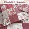 Cozy Line Home Fashions 100% Cotton True Patchwork Reversible Red Rose Plaid Floral Quilt Bedding Set, Coverlet Bedspread (Vintage Garden, King - 3 Piece) view 2