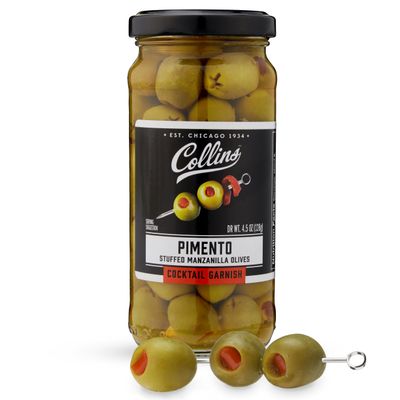 Collins Manzanilla Martini Pimento Olives, Popular Garnish for Cocktails, Dirty Martini Olives, Bloody Marys, Snack Trays, and Salads, Condiment Olives 5oz