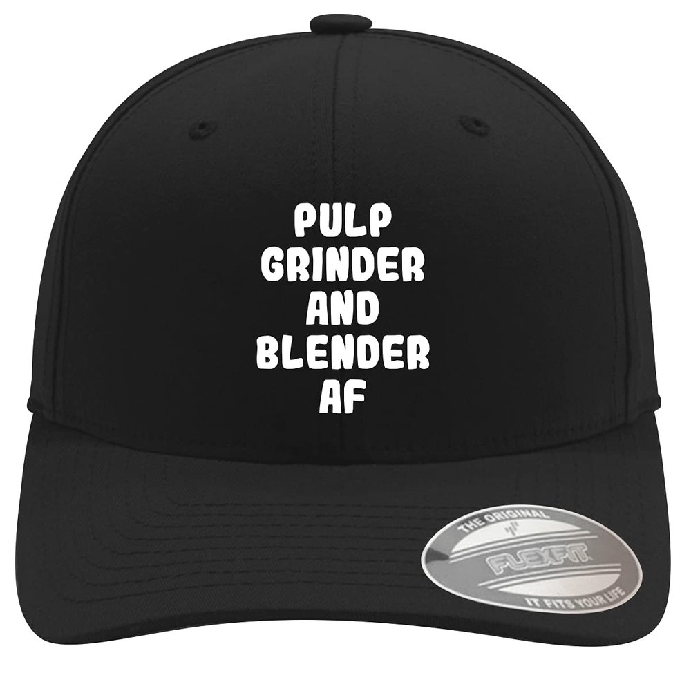 Pulp Grinder and Blender AF - Soft Flexfit Baseball Hat Cap, Black, Large/X-Large