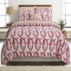 3-Piece Queen Size Cotton Paisley Leaf Floral Henna Stripe Beige Red Orange Coral Flowers Reversible Quilt Bedding Set view 1