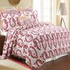 3-Piece Queen Size Cotton Paisley Leaf Floral Henna Stripe Beige Red Orange Coral Flowers Reversible Quilt Bedding Set view 2