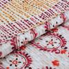 3-Piece Queen Size Cotton Paisley Leaf Floral Henna Stripe Beige Red Orange Coral Flowers Reversible Quilt Bedding Set view 3