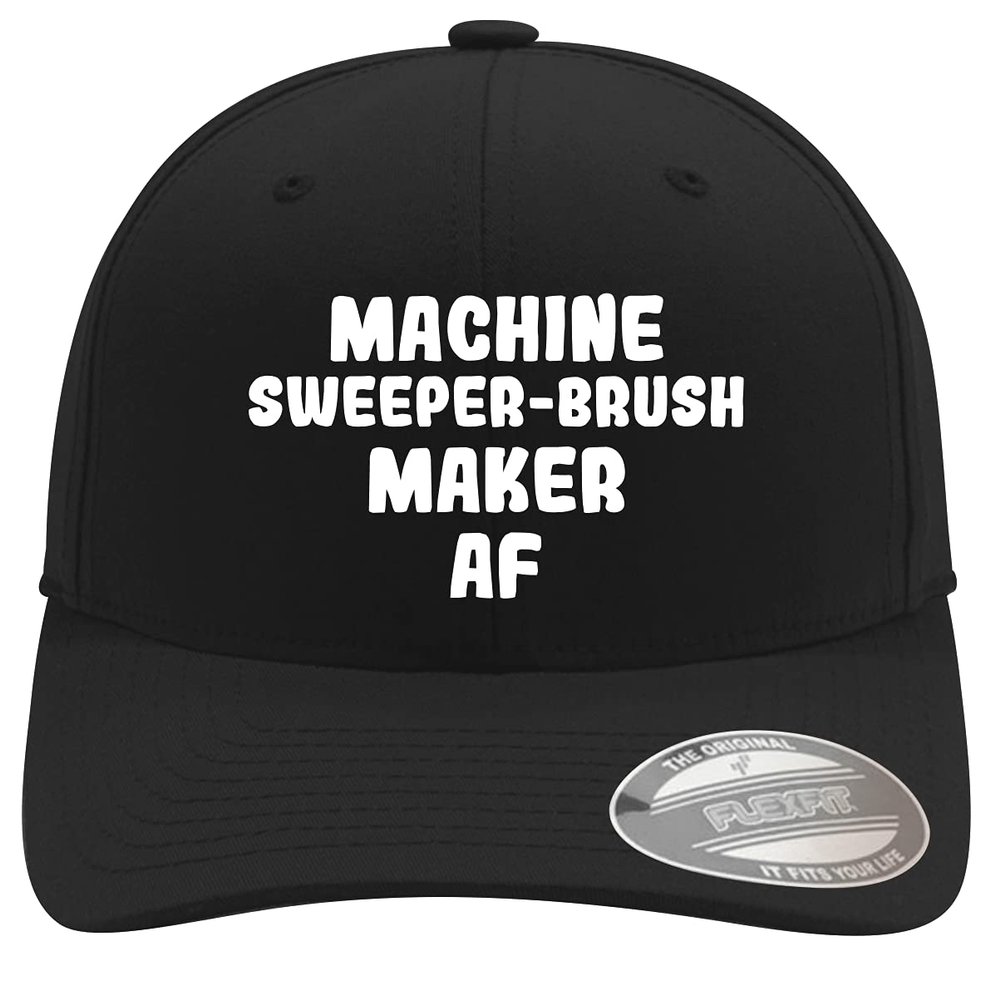 Machine Sweeper-Brush Maker AF - Soft Flexfit Baseball Hat Cap, Black, Large/X-Large