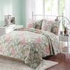 Cozy Line Home Fashions Blooming Red White Floral 100% Cotton Reversible Quilt Bedding Set, Coverlet Bedspread (Camellia Green, King - 3 Piece) view 2