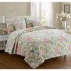 3-Piece Queen Size Cotton Blooming Camellia Flower Garden Red Coral Sage Green Reversible Queen Quilt Bedding Set view 2