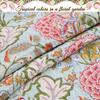 3-Piece Queen Size Cotton Blooming Camellia Flower Garden Red Coral Sage Green Reversible Queen Quilt Bedding Set view 4