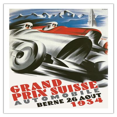 1934 Swiss Grand Prix - Bern Switzerland - Vintage Car Racing Poster - Fine Art Matte Paper Print (Unframed) 30x44in