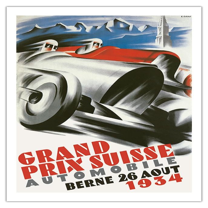 1934 Swiss Grand Prix - Bern Switzerland - Vintage Car Racing Poster - Fine Art Matte Paper Print (Unframed) 30x44in