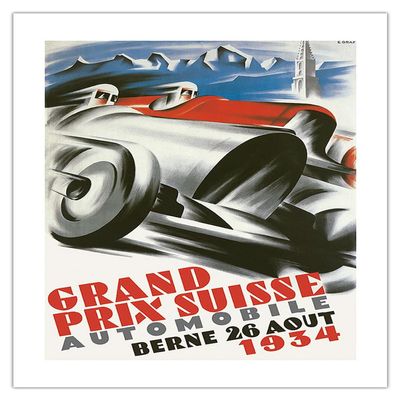 1934 Swiss Grand Prix - Bern Switzerland - Vintage Car Racing Poster - Bamboo Fine Art 290gsm Paper Print (Unframed) 24x32in