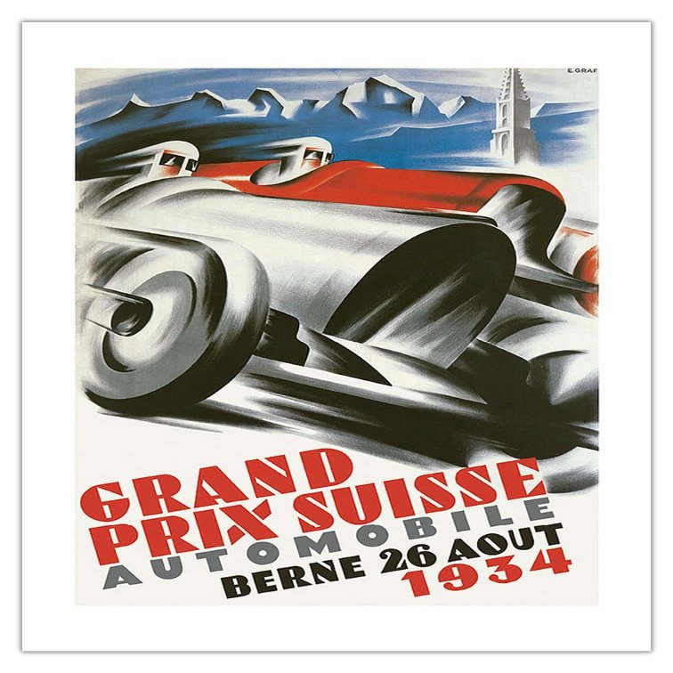 1934 Swiss Grand Prix - Bern Switzerland - Vintage Car Racing Poster - Bamboo Fine Art 290gsm Paper Print (Unframed) 24x32in