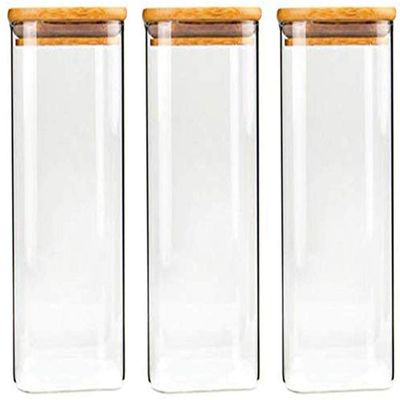 Glass Airtight Storage Box, Kitchen Food Storage Box Container with Bamboo Lid, Made of Borosilicate Glass, Used to Store Nuts, Candies, Biscuits, Spices.-1300ml3