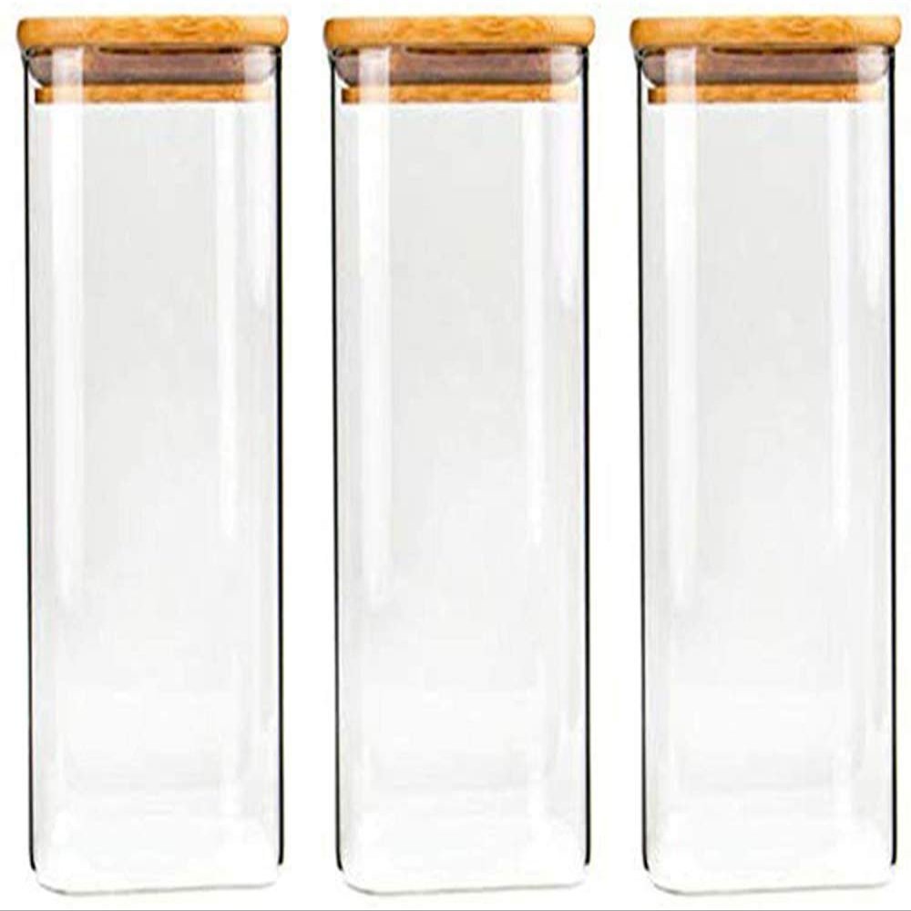 Glass Airtight Storage Box, Kitchen Food Storage Box Container with Bamboo Lid, Made of Borosilicate Glass, Used to Store Nuts, Candies, Biscuits, Spices.-1300ml3