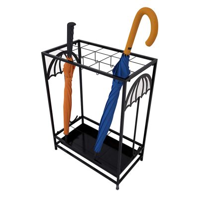 Umbrella Racks Modern Metal Umbrella Stand, 15 Holes 8 Hooks, Commercial Umbrella Bucket in Home Hotel Lobby, Easy to Clean, Black