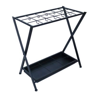 Umbrella Racks Folding Umbrella Stand, Black Metal Umbrella Bucket, Umbrella Storage Rack with 18 Holes and 10 Hooks, Stable and Durable, 54x30x55cm