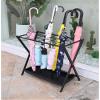 Umbrella Racks Folding Black Umbrella Stand, Stable Metal Umbrella Bucket with Water Storage Tray, 18 Holes and 10 Hooks, Suitable for Hotel Business, 54x30x55cm view 3
