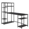 Beyamis Office Computer Desk with Multiple Storage Shelves, Modern Large Office Desk with Bookshelf and Storage Space(Black) view 1