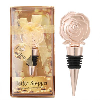 24PCS Bottle Stopper Wedding Favor for Guests,Metal Rose Wine Bottle Stopper Champagne Saver with Gift Box for Wedding Party Bridal Shower Birthday Souvenirs Gift Supplies Decoration (Pack of 24 Rose)