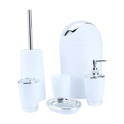 Bathroom Accessories Set, 6 Piece Modern Bath Accessory Bathroom Supplies Set Includes Emulsion Bottle, Tooth Brush Holder, Dish, Gargle Cup, Bin and Toilet Brush for Housewarming