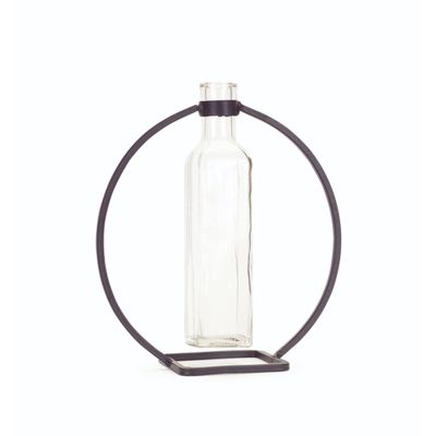Contemporary Home Living Set of 4 Brown and Clear Glass Hanging Vases in Circle Stand 9"