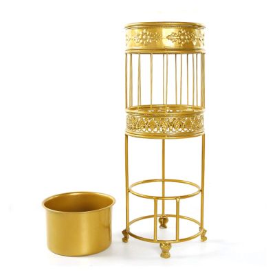 Umbrella Racks Golden Metal Umbrella Stand Umbrella Holder, Free-Standing Hollow Iron Umbrella Tube, Corridor Entrance Umbrella Storage Rack with Movable Drip Tray