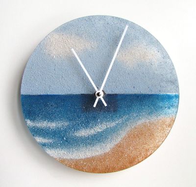 Beach Painting Clock 9.5", Coastal Design Wall Clock with a Colored Sand Painting