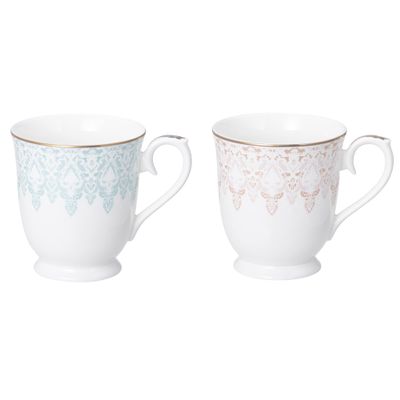 Narumi 97104-21475 Pair Mugs, Aurora, 9.8 fl oz (290 cc), Lace Pattern, Set of 2 Patterns, Blue, Pink, Cute, Stylish, Gift, Microwave Warming, Gift Box Included