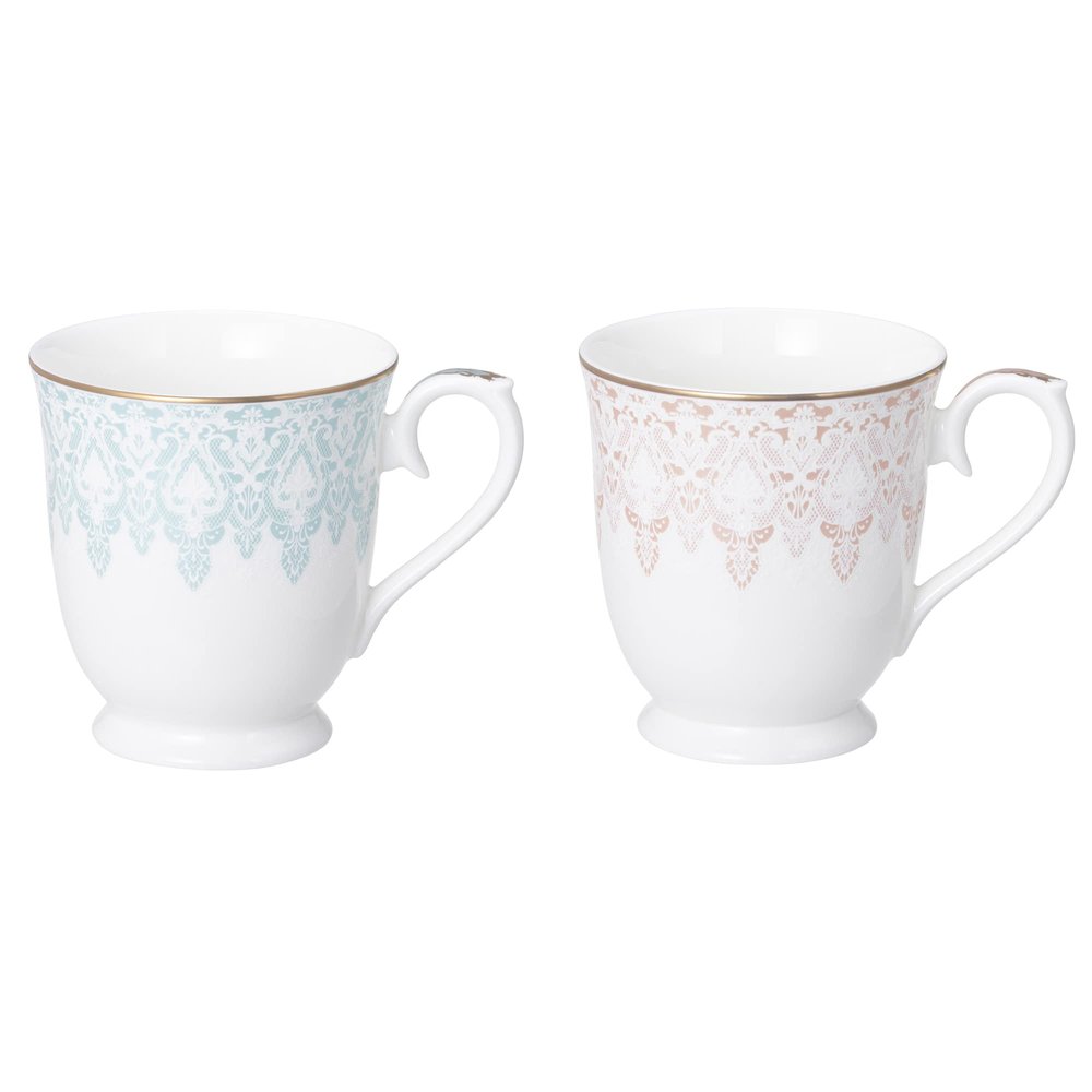 Narumi 97104-21475 Pair Mugs, Aurora, 9.8 fl oz (290 cc), Lace Pattern, Set of 2 Patterns, Blue, Pink, Cute, Stylish, Gift, Microwave Warming, Gift Box Included