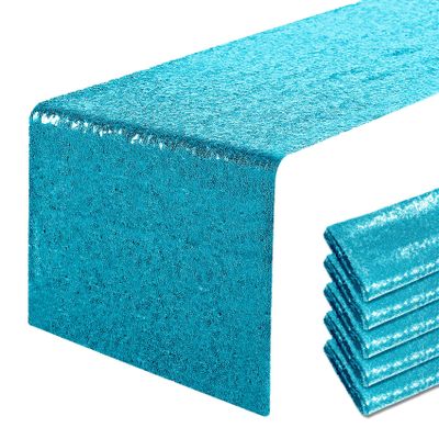 6 Packs 12 x 72 inches Turquoise Sequin Table Runner, Glitter Runner for Birthday Party Supplies Decorations Wedding Bachelorette Holiday Celebration Bridal Shower Baby Shower