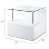 Acme Nevaeh Square Wooden End Table with Glass Top in Clear and White High Gloss view 3