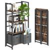 4NM No Assembly Folding Bookshelf Storage Shelves 4 Tiers Vintage Bookcase Standing Racks Study Organizer Home Office (Rustic Brown Black) view 1