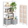 4NM No Assembly Folding Bookshelf Storage Shelves 4 Tiers Vintage Bookcase Standing Racks Study Organizer Home Office (Natural White) view 1