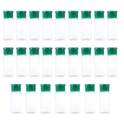 Cabilock 25pcs Plastic Spice Dispenser and Seasoning Jar for Kitchen and Bbq Coarse Spice Containers Removable Lid Green