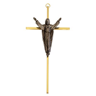 10" Wall Cross | Great Gift for Baptism, First Communion, Confirmation, Weddings | Simple Christian Home Dcor | Made in the USA (Gold-tone with Silver-tone Risen Christ)