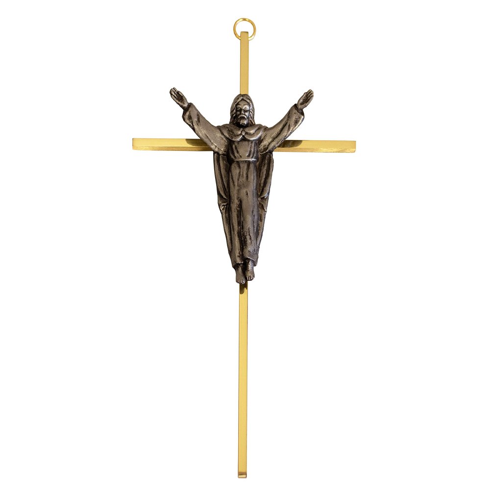 10" Wall Cross | Great Gift for Baptism, First Communion, Confirmation, Weddings | Simple Christian Home Dcor | Made in the USA (Gold-tone with Silver-tone Risen Christ)