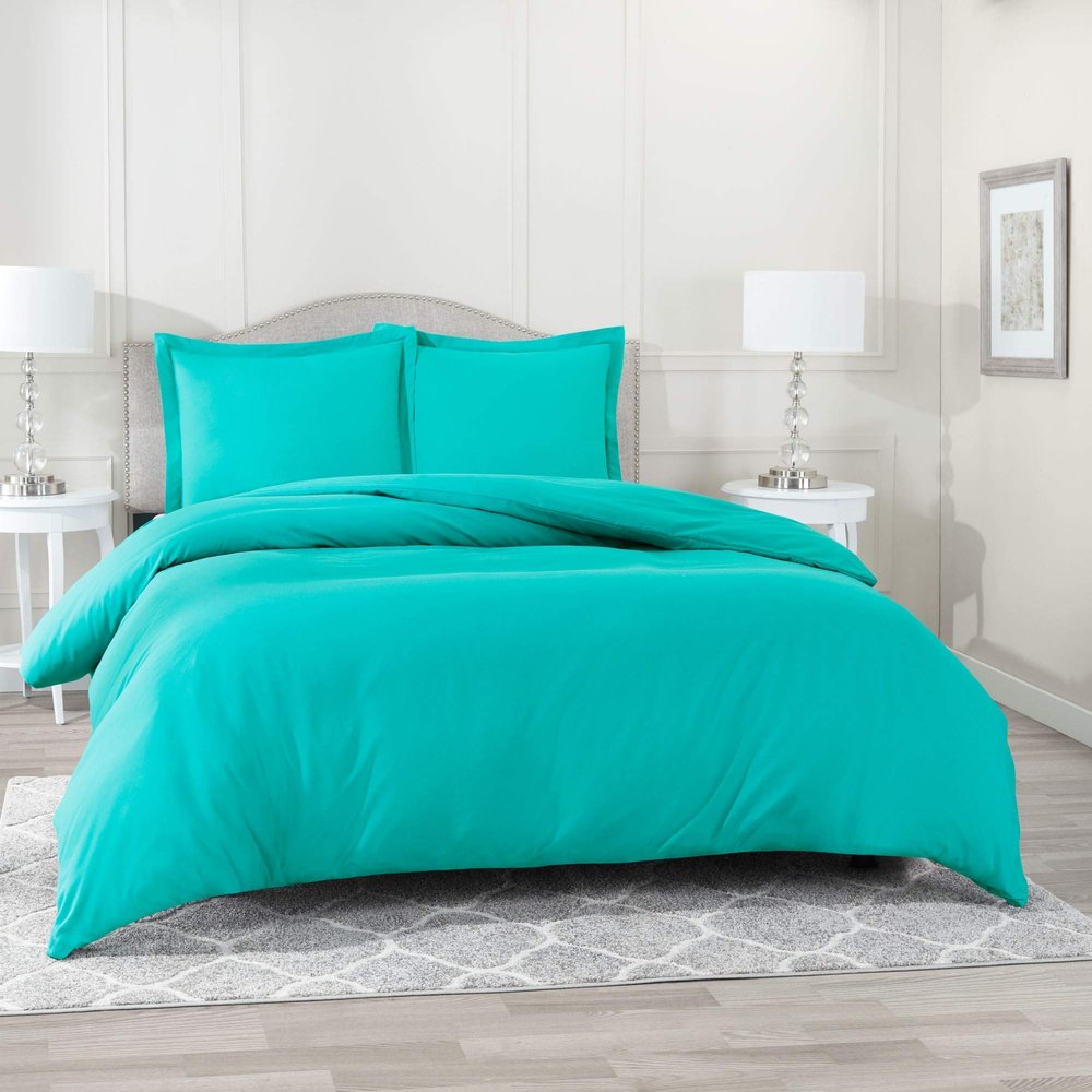 APRbedding Duvet Cover 3 Piece Set  Ultra Soft Double 800 TC 100% Egyption Cotton Hotel-Quality  Comforter Cover and 2 Pillow Shams,Turquoise -Queen (88'' x 88'')